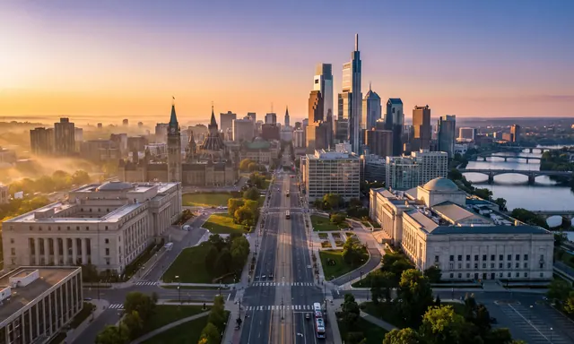 Modern national capital skyline at dawn