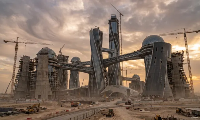 Iconic large-scale landmark megaproject under a dramatic sky