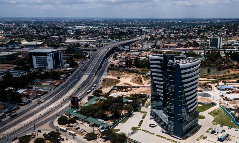Aerial view of new infrastructure in a frontier market