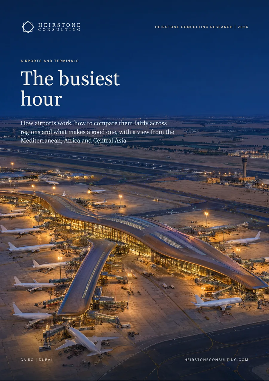 Copertina del report di ricerca di Heirstone Consulting «Aeroporti e terminal: l'ora di punta»